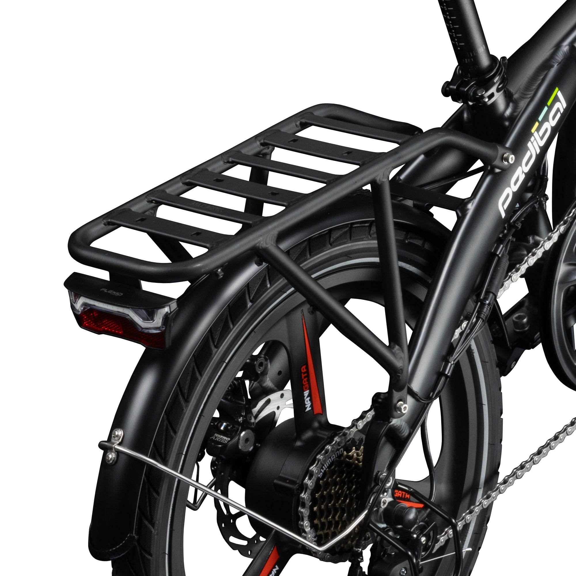 Pedibal Navigata Bespoke Rear Pannier Rack installed on Black Navigata