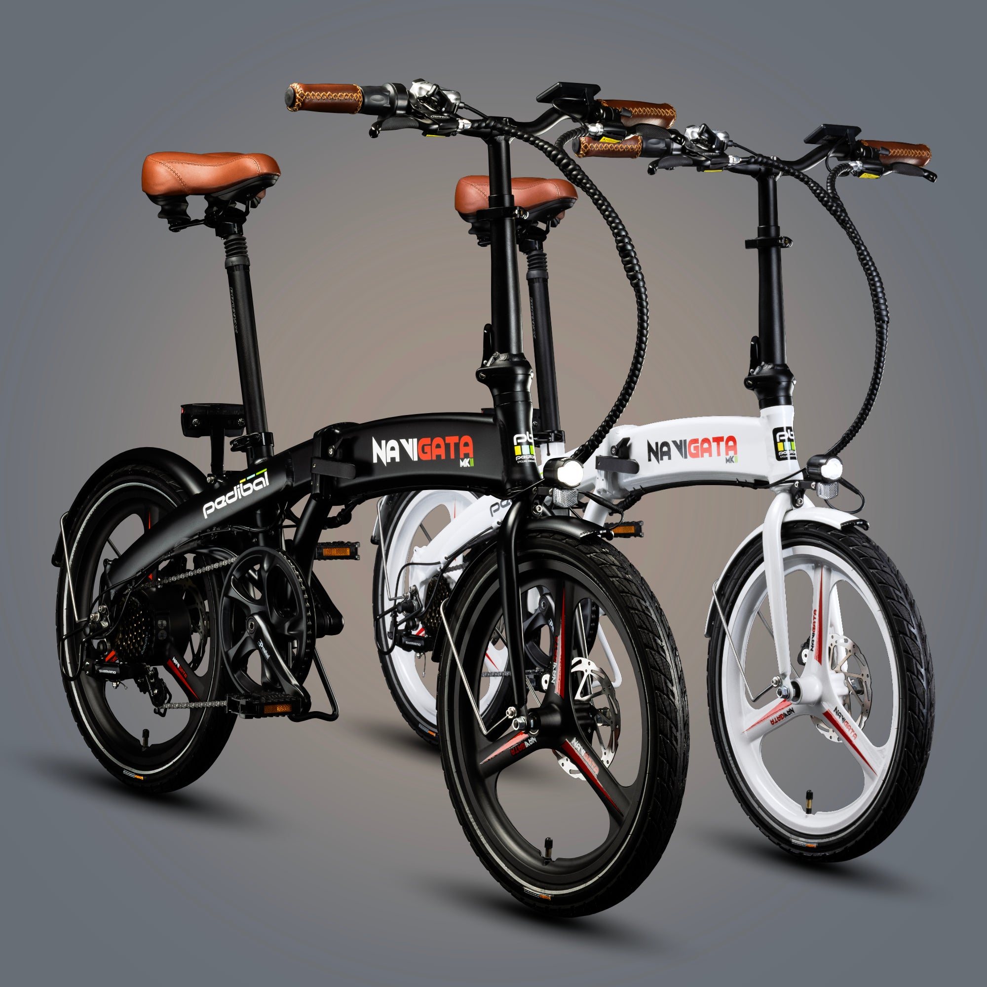 Pedibal Navigata MKII Front View both black and white model compared